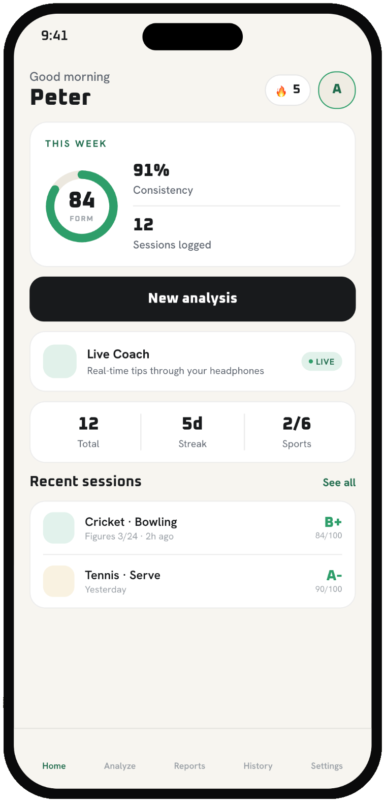 Vector Vision weekly progress dashboard on a phone.