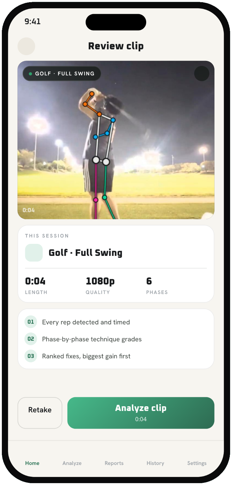 Vector Vision clip upload and review screen on a phone.